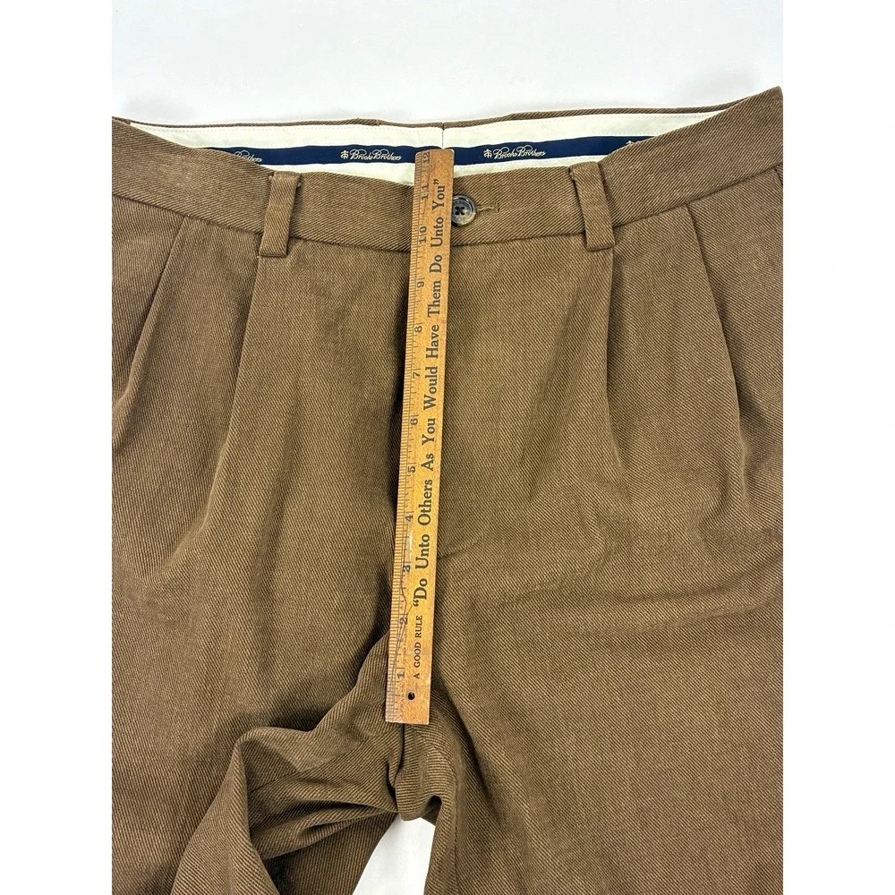 Brooks Brothers Elliot Brown Pleated Cuffed 100% Cotton Trousers 32x30 (31x29)